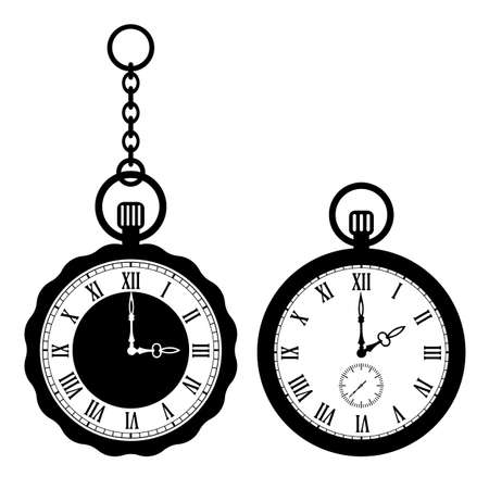 Old pocket watch vector icons set on white backgroundのイラスト素材