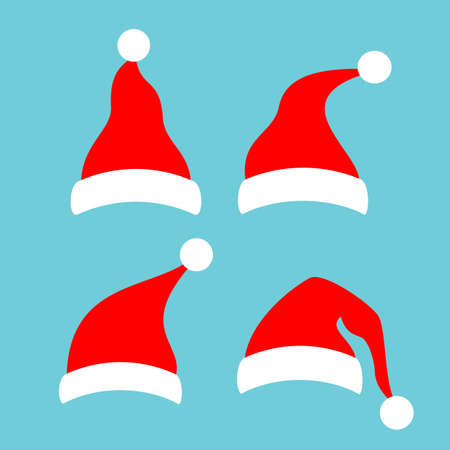 Santa cap vector icons set on blue backgroundのイラスト素材