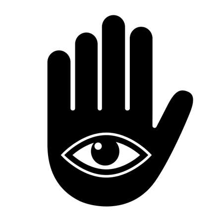 Hand with eye spiritual icon, Hamsa symbol isolated on white backgroundのイラスト素材