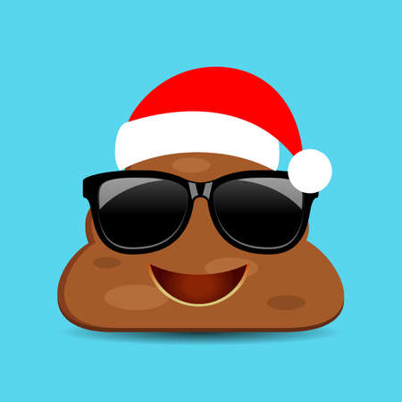 Poop emoji in Christmas hat, funny holiday illustrationのイラスト素材