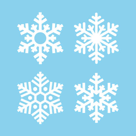 Snowflake silhouette vector icons set isolated on blue backgroundのイラスト素材