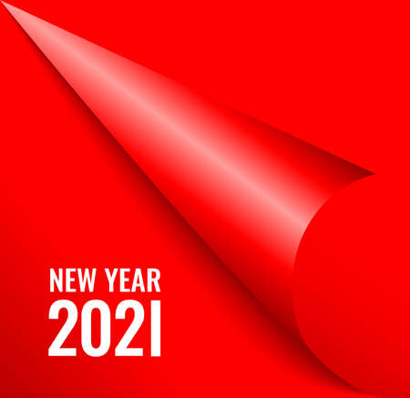 New Year 2021 curled up page corner, Christmas design elementのイラスト素材