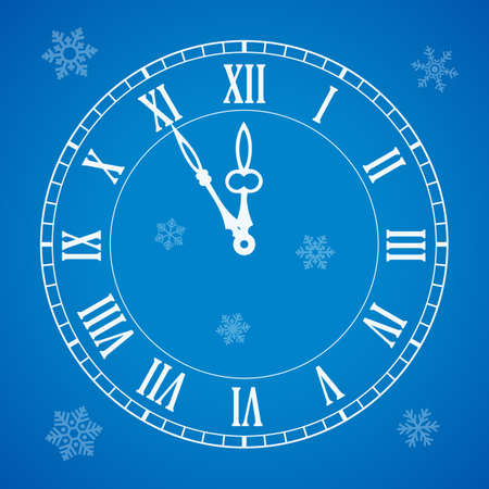 Five minutes to midnight holiday clock illustration on blue backgroundのイラスト素材