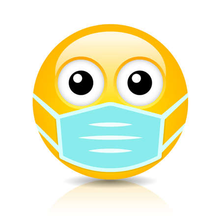 Emoji with face mask, vector cartoon on white backgroundのイラスト素材