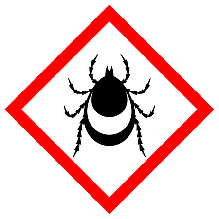 Tick alert warning sign on white backgroundのイラスト素材