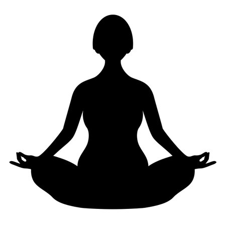 Meditating woman in lotus pose, vector silhouette isolated on white backgroundのイラスト素材