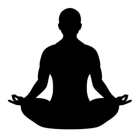 Meditating man vector silhouette, yoga lotus pose on white backgroundのイラスト素材