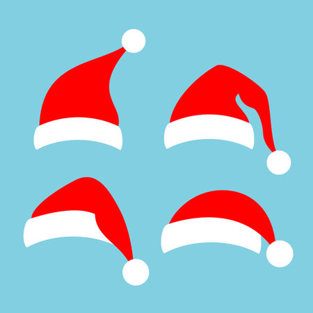Santa Christmas cap vector icons isolated on blue backgroundのイラスト素材