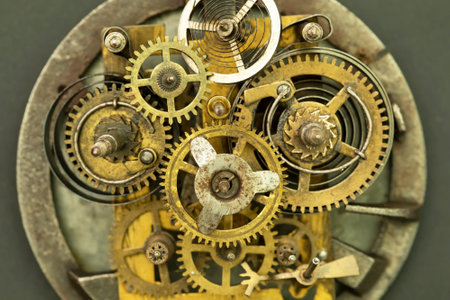 Old clock mechanism, inside of vintage clockwork