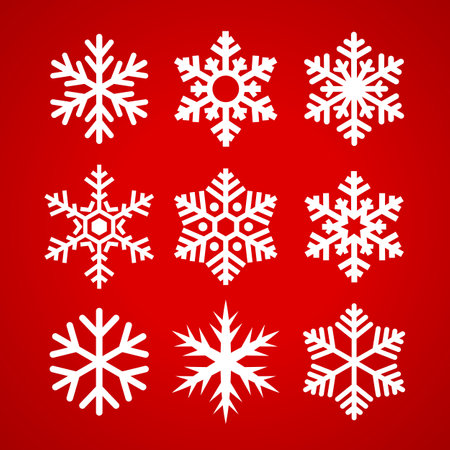 Snowflake Christmas collection, design elements over red backgroundのイラスト素材