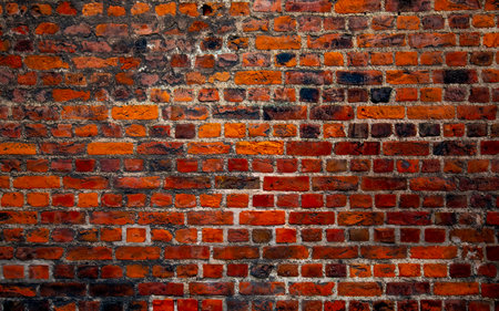 Brick wall grunge texture or background, old red stone patternの写真素材