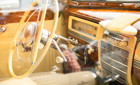 Classical retro car luxury interior, vintage automotive photoの写真素材
