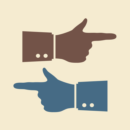 Vintage hand icon with pointing finger on sepia backgroundのイラスト素材