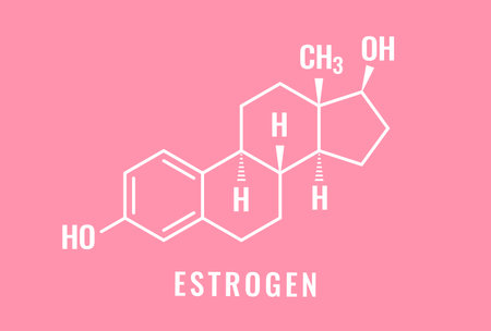 Female sex hormone Estrogen, chemical formula over pink backgroundのイラスト素材