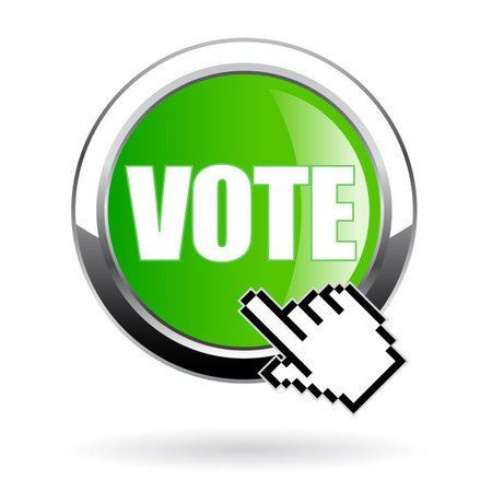 Vote now vector button isolated on white backgroundのイラスト素材