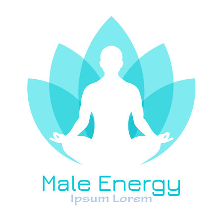 Meditation logo, male yoga icon isolated on white backgroundのイラスト素材