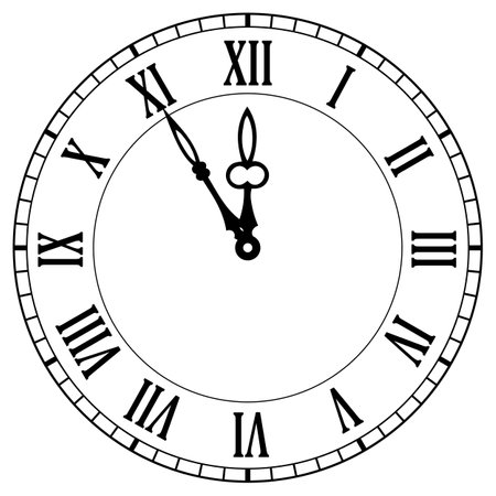 Old clock face vector icon on white background, time is five minutes to twelveのイラスト素材