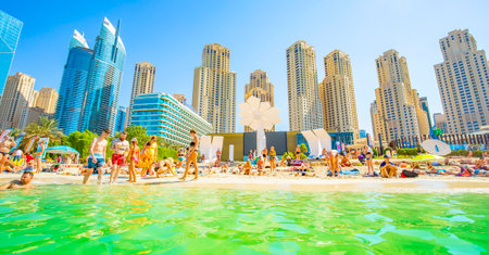 Dubai, UAE - 12 November, 2020: Jumeirah beach in Marina district, United Arab Emiratesのeditorial素材