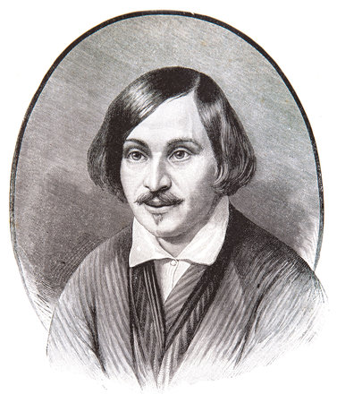 Nikolai Gogol (1809-1852), famous Russian writer and novelist. Old engraved portrait from antique Russian magazine Niva, Saint Petersburg 1905.のeditorial素材