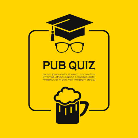 Pub quiz poster design isolated on yellow backgroundのイラスト素材