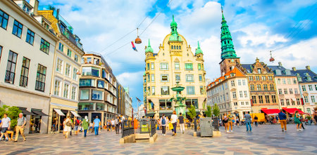 Copenhagen, Denmark - 19 June, 2020: Stroget street and Amagertorv square in Copenhagen old townのeditorial素材