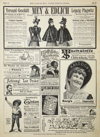 Tallinn, Estonia - 2 January, 2021: Photo from antique German magazine Uber Land und Meer (Over Land and Sea), old-fashioned advertising content. Published in Stuttgart, Germany 1897.のeditorial素材