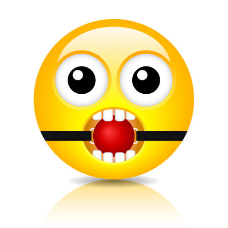 Funny bdsm emoji with mouth ball gag, vector cartoon on white backgroundのイラスト素材
