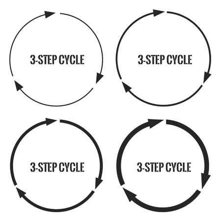 Three step arrow cycle, vector diagrams on white backgroundのイラスト素材