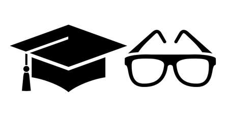 Wisdom symbols, eyeglasses and graduation hat on white backgroundのイラスト素材