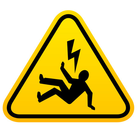 Electric shock danger yellow caution sign isolated on white backgroundのイラスト素材