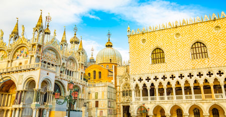 St Mark's Basilica and and Doge's Palace panoramic view, Venice, Italyのeditorial素材