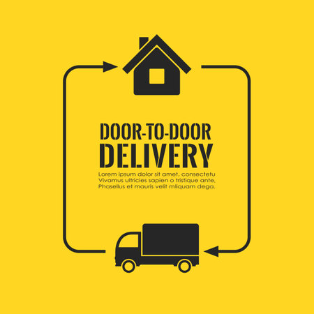 Parcels delivery service, vector poster design on yellow backgroundのイラスト素材