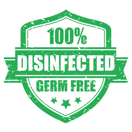 Disinfected grunge vector emblem, germ free guaranteeのイラスト素材