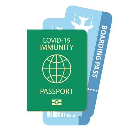 Immunity passport and plane tickets icon, traveling concept during  pandemicのイラスト素材
