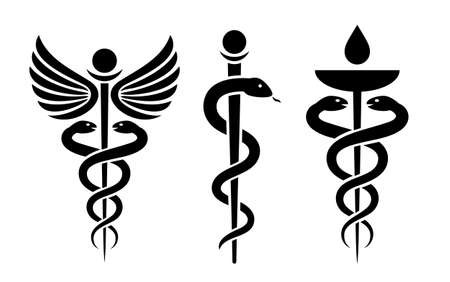 Caduceus medical snake vector icons set isolated on white backgroundのイラスト素材