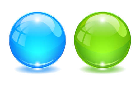 Blue and green 3d glass balls, vector illustration on white backgroundのイラスト素材