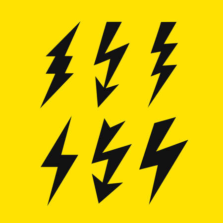 Thunder bolt vector icons set isolated on yellow backgroundのイラスト素材