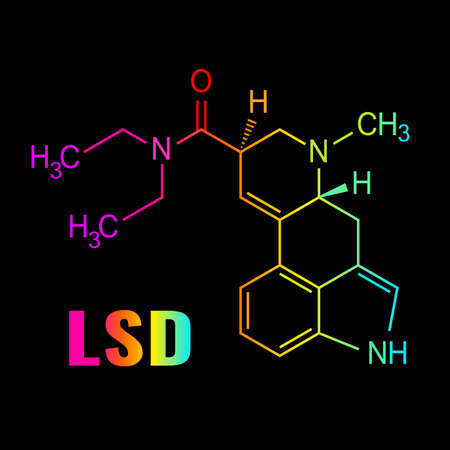 Lsd molecule, vector illustrated chemical  formula on black backgroundのイラスト素材