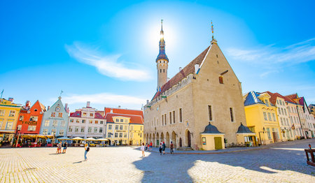 Tallinn, Estonia - 20 May, 2021:  Panoramic view of Hall Square and old townのeditorial素材