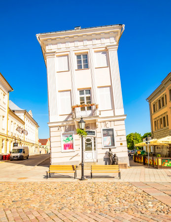 Tartu, Estonia - 12 June, 2021: Leaning house in old town, local attractionのeditorial素材