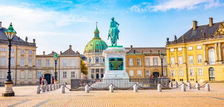 Panorama of Amalienborg Palace and city square, Copenhagenのeditorial素材