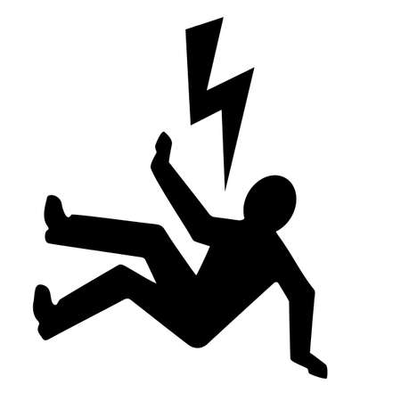 Electrical injury hazard icon, high voltage warning sign isolated on white backgroundのイラスト素材