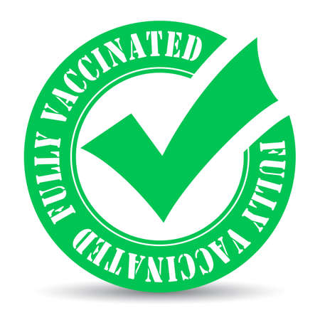 Fully vaccinated green emblem isolated on white backgroundのイラスト素材