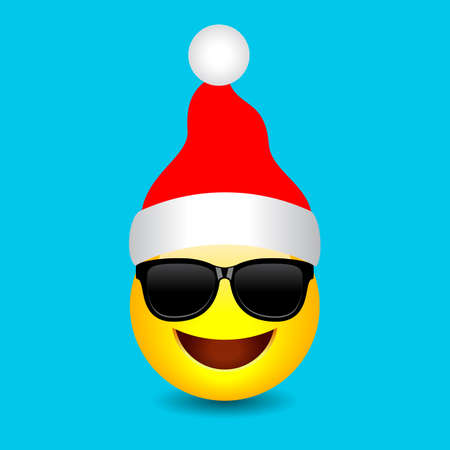 Santa emoji with red Christmas cap, vector cartoonのイラスト素材