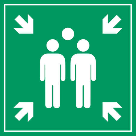 Assembly point sign, fire evacuation meeting place vector placard on white backgroundのイラスト素材