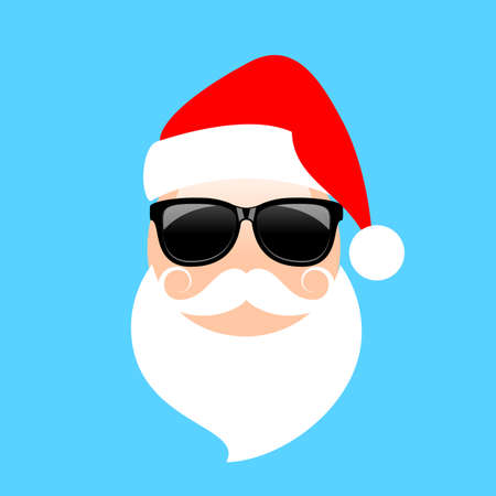 Cool Santa emoji with sunglasses and Christmas hat, vector cartoonのイラスト素材