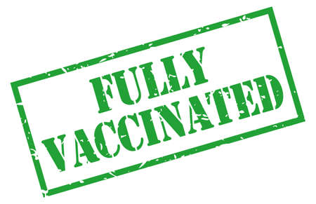Fully vaccinated green rubber stamp isolated on white backgroundのイラスト素材