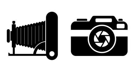 Vintage and modern photo camera icons isolated on white backgroundのイラスト素材