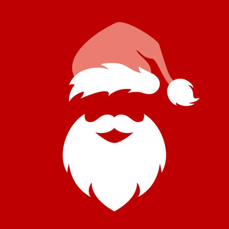 Santa Claus emoji with beard and hat, vector cartoon on red backgroundのイラスト素材