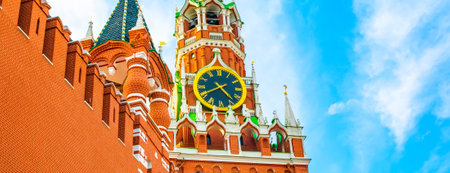 Moscow Kremlin and Spasskaya clock tower, Russiaのeditorial素材